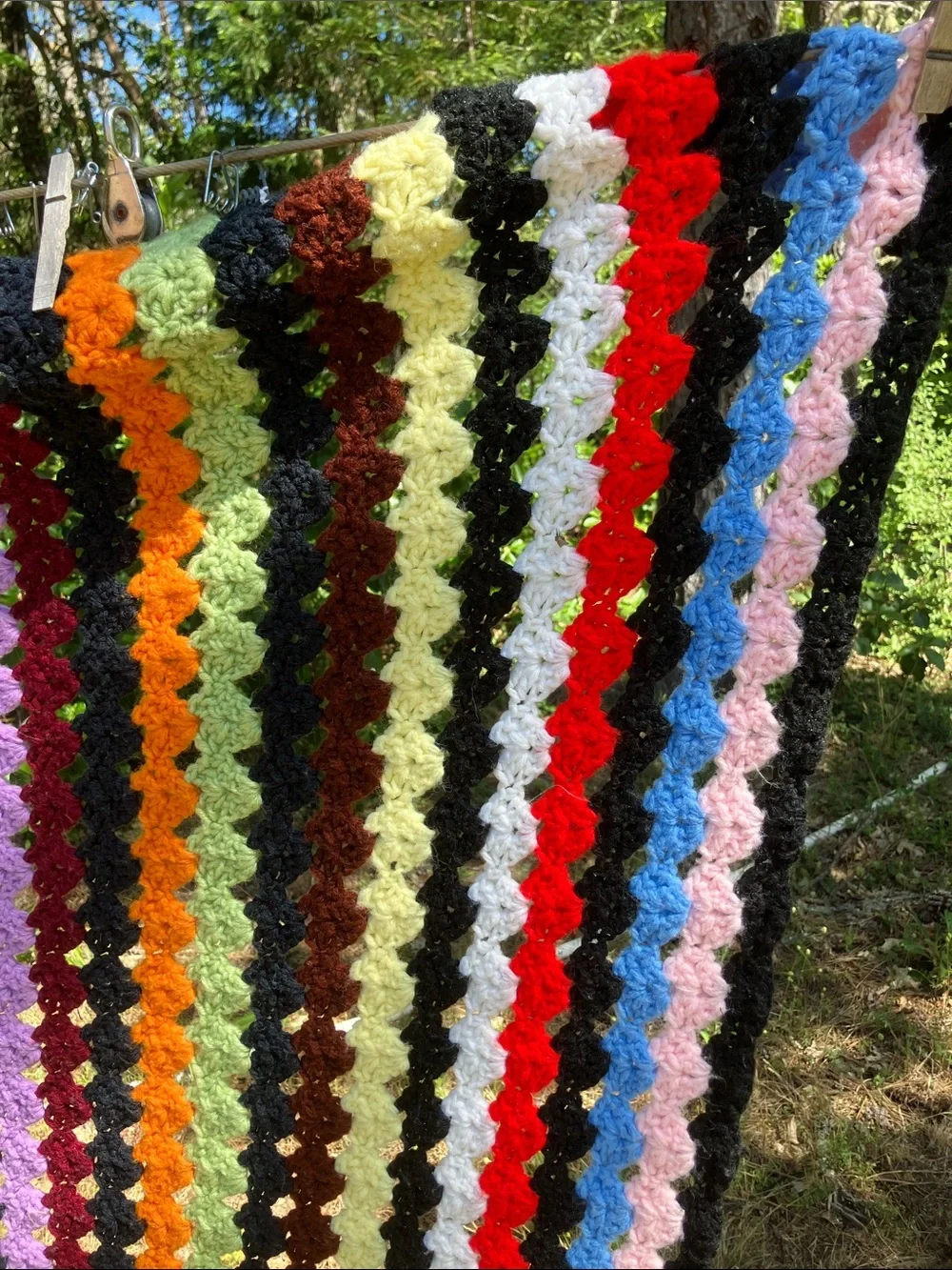 Crocheted vintage maximalist multi color wool & acrylic afghan 4 x 5